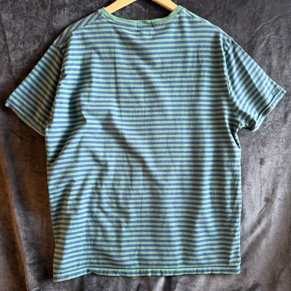 Polo Ralph Lauren Striped Tee Green Navy‎ Custom Slim Fit Mens XL Grunge Nirvana
